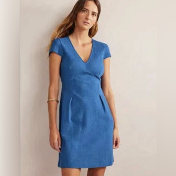 Boden Dresses & Skirts - BODEN Womens Seersucker Jersey Tea Dress 8r Blue Jersey Cotton Cap Sleeve D0727